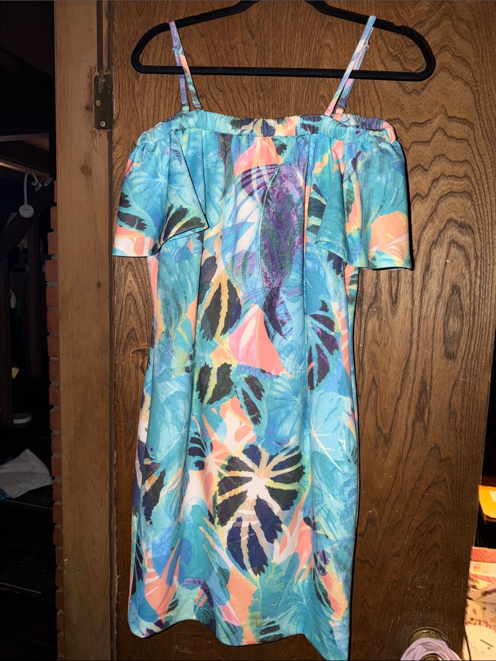 Gianni Bini Turquoise Blue Tropical One-Shoulder Dress
